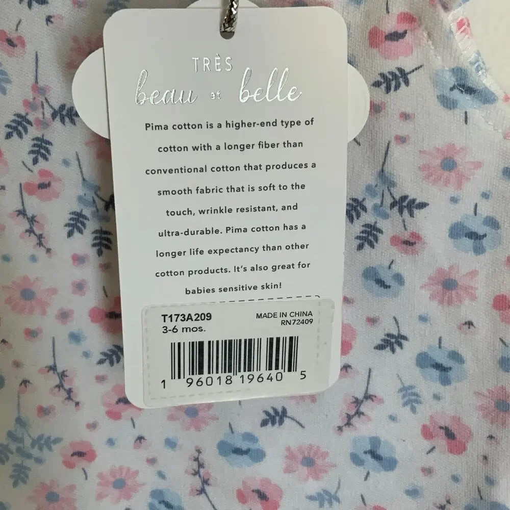 Tres Beau‎ et Belle floral one piece pima cotton  NWT size 3-6 mo